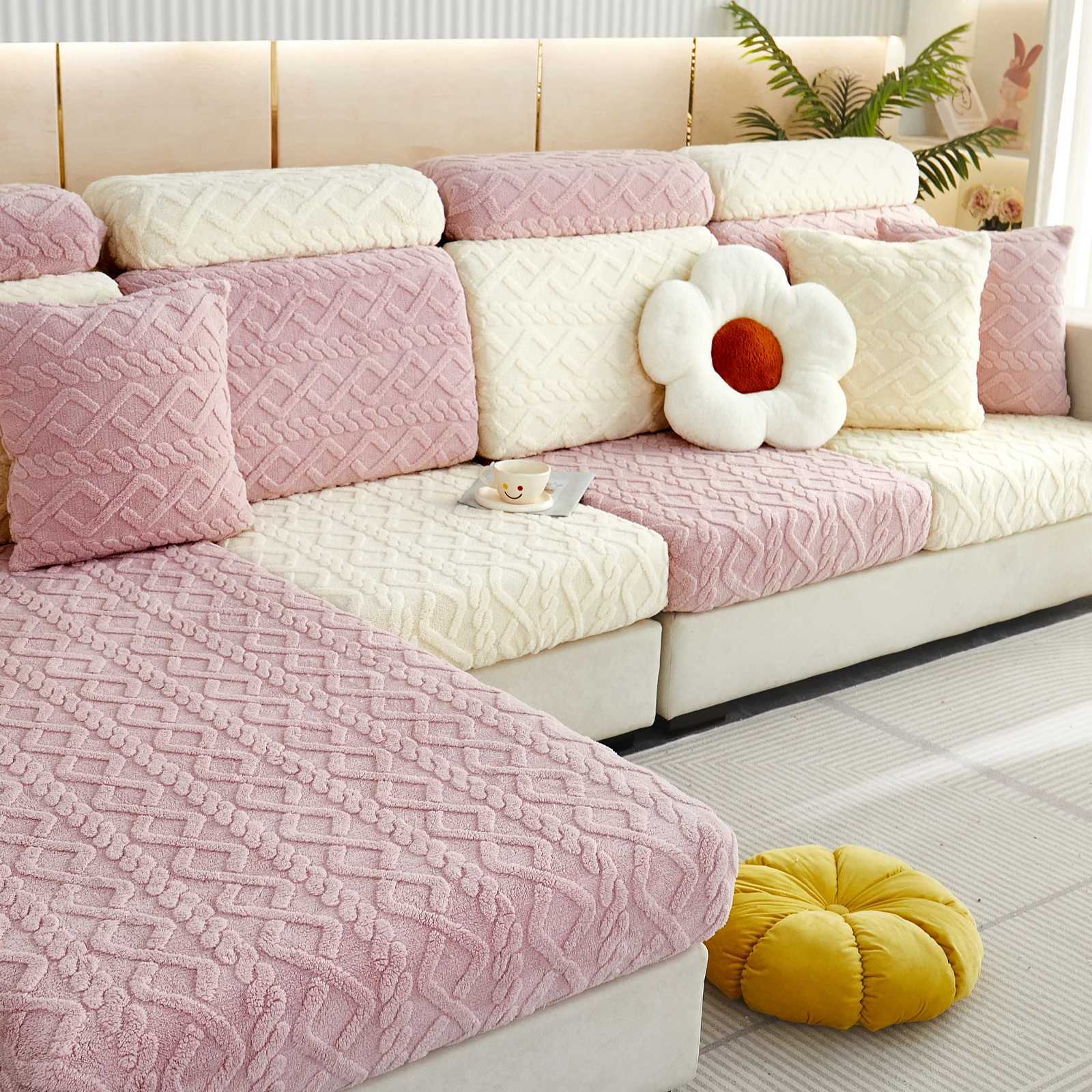 Thicken Taffel Velvet Seat Cushion Cover Elastic Jacquard Sofa Cover Adjustable Removable Furniture Protector for Pets Kids C251028