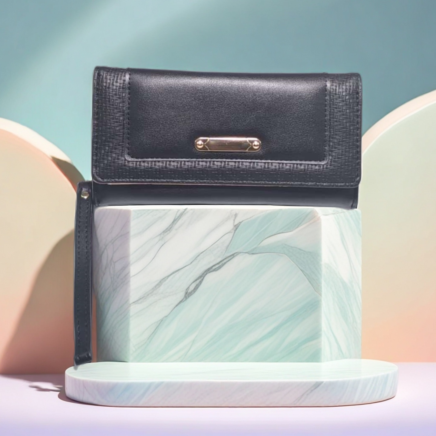 Wallets Women's Red Leather Clutch Wallet with Wristlet Strap - Textured Weave Detail, Gold Accent, Large Capacity Trifold Purse for Daily & Even