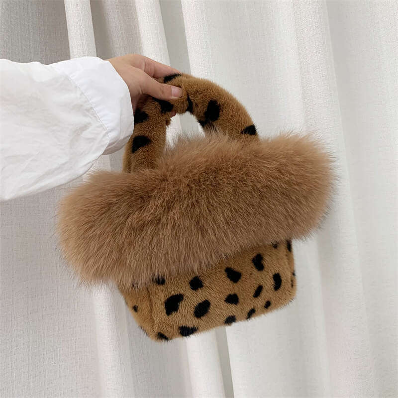Best Seller Luxury Bag New Basket Fox Mink Patchwork Women's Evening Fur Bag Autumn Winter Light Luxury Leopard Dot Handbag