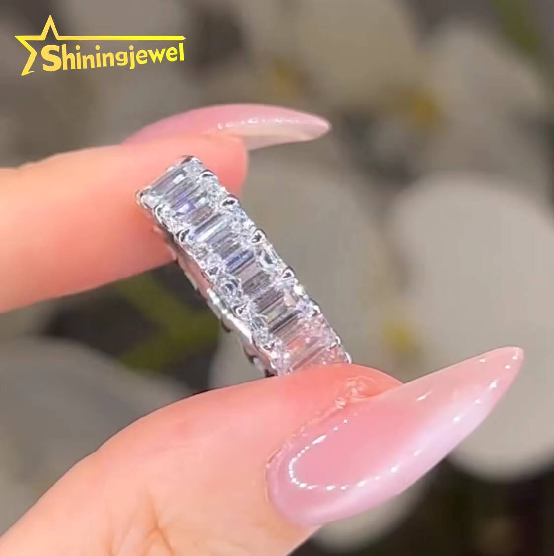 High Quality IGI Certificate 10k Solid Gold Emerald Cut Eternity Band Lab Grown Diamond Engagement Ring