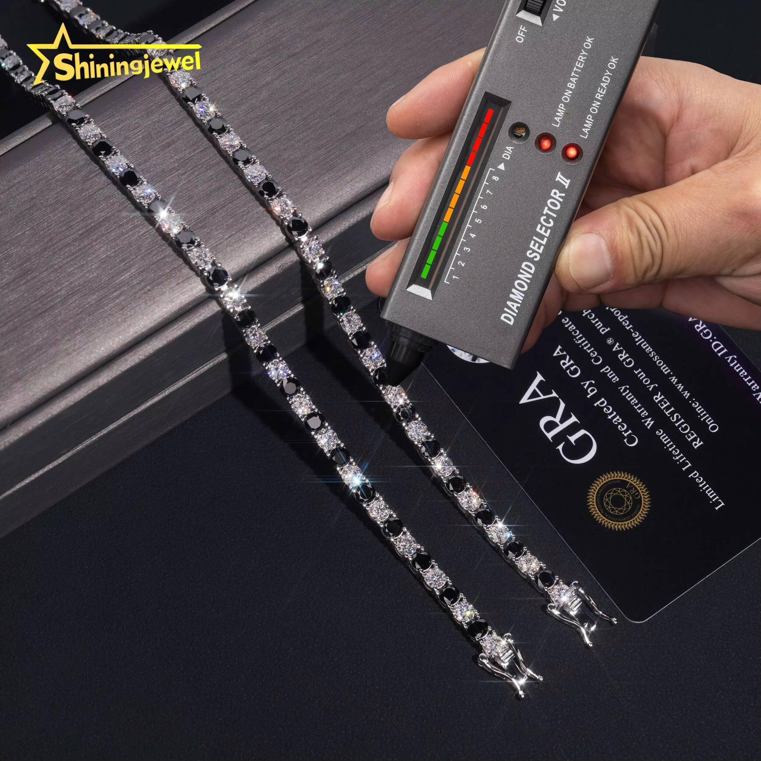 Iced Out Jewelry 4MM Black and White Moissanite Diamond Tennis Bracelet 925 Silver Hip Hop Tennis Bracelet