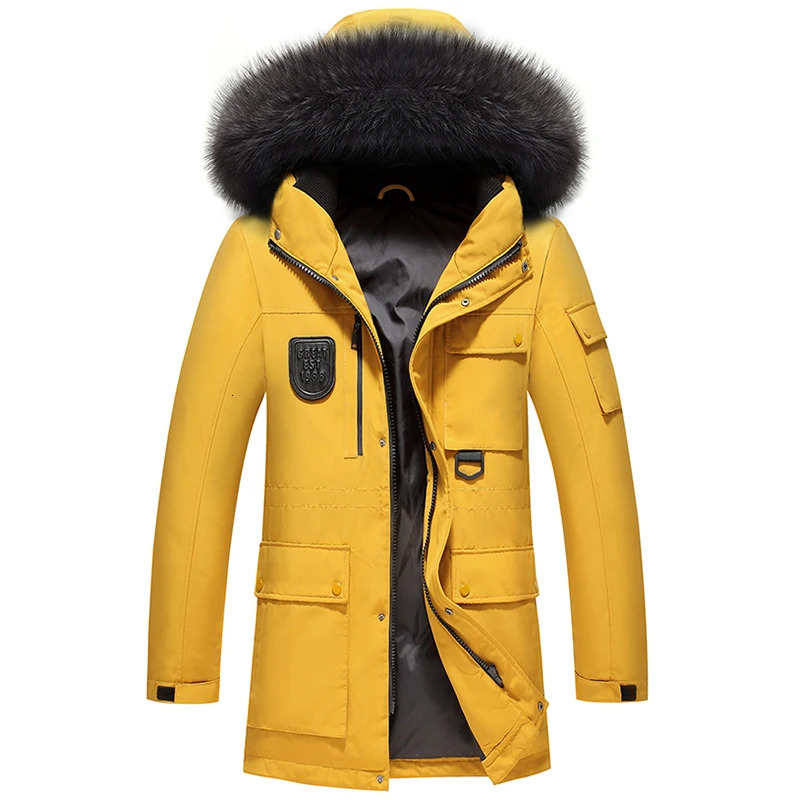 90 White Duck Down Coat Male Winter Casual Thick Warm Fur Collar Down Jacket Mens Outdoor Tooling Multipocket Long Ski Parka 251023