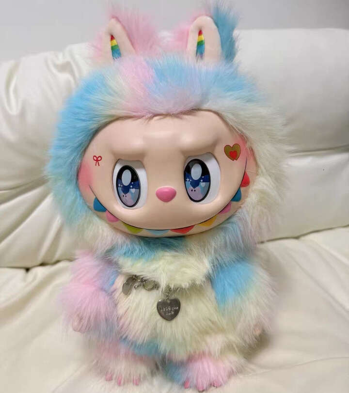 High Quality 38Cm Labubu Custom Edition Rainbow Sweetheart Mediumsized Zimomo Secondary Creation Customized Vinyl Plush Doll Birthday Gifts
