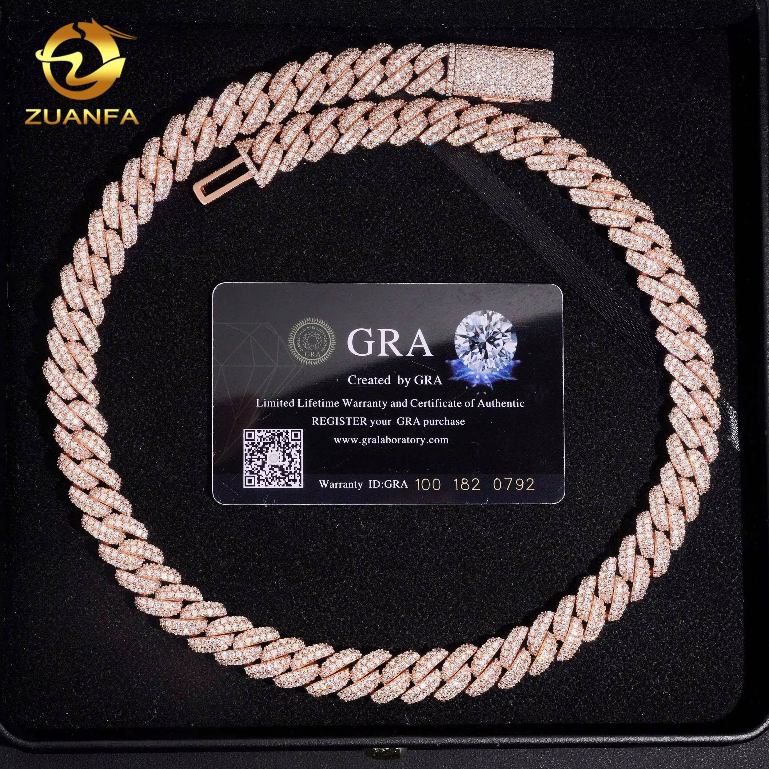 13mm Solid 925 Silver VVS Moissanite Cuban Link Chain Hip Hop Jewelry Moissanite Cuban Chain Moon Shape Link