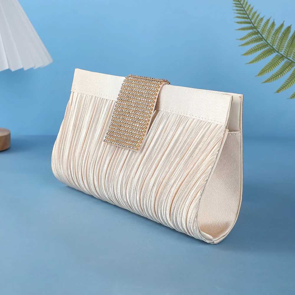 Popular Satin Clutch Bags Bridal Wedding Purse Shiny Pleated Crossbody Shoulder Handbag Rhinestone Evening Bags For Party H251027