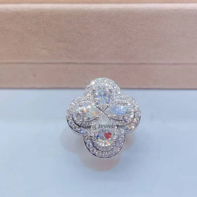 Drop Shipping Solid Silver Pear Cut Luxury Hip Hop Vvs Moissanite Diamond Cluster Ring