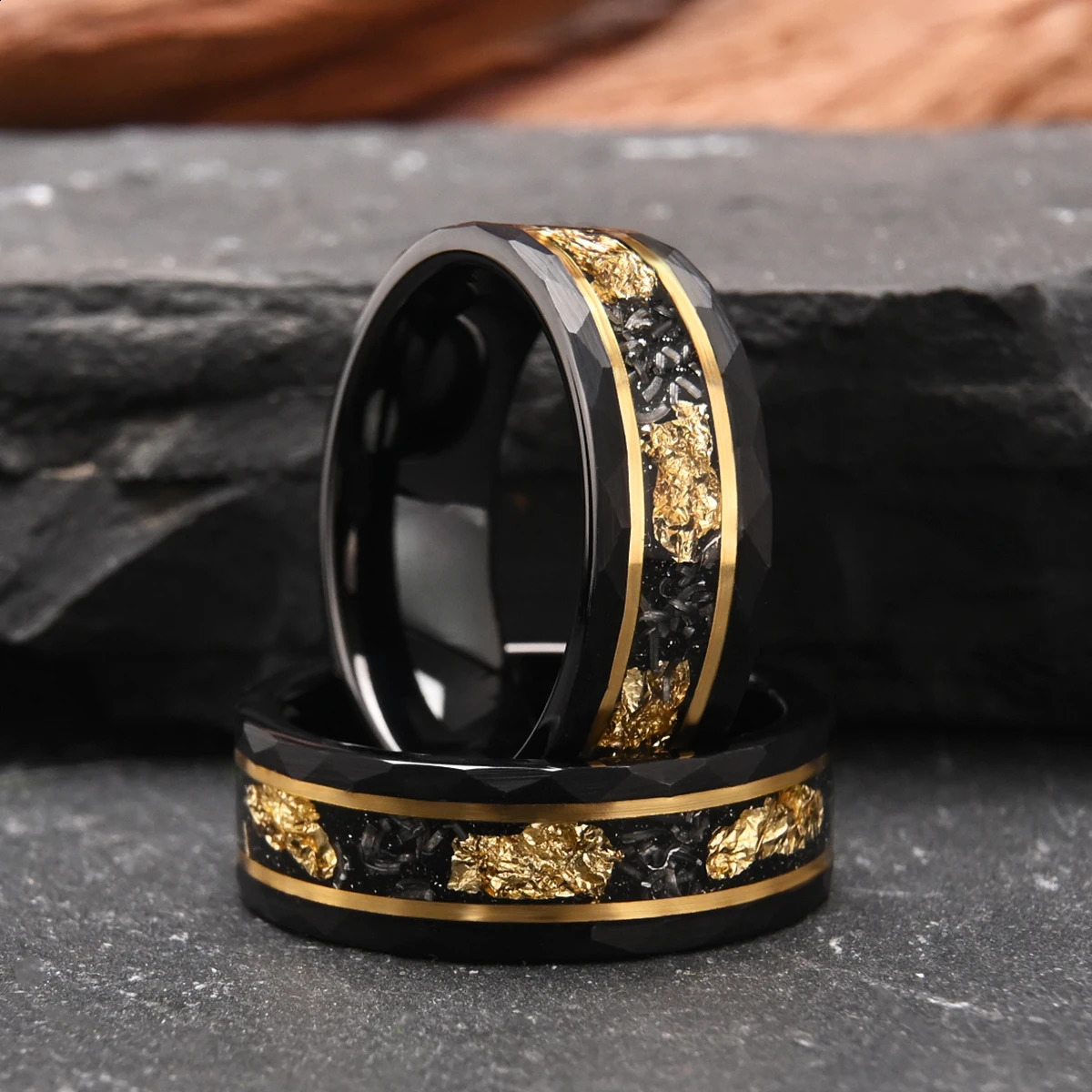 8mm Classic Fashion Tungsten Carbide Ring Black with Golden Foil Wedding Engagement Ring for Men and Women Jewelry Gift 251023