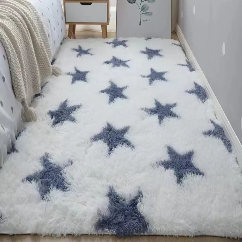 VIKAMA Cloud Star Pattern Bedroom Bedside Rug Ins Style Shaggy Carpet Living Room Sofa Floor Cushion Home Decoration 1028 H260226