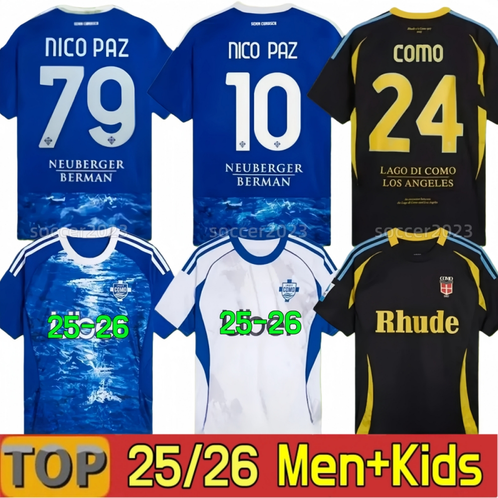 25 26 Como Jerseys Como NICO PAZ Soccer Jerseys MORATA KUHN BATURINA PERRONE CUTRONE A. Diao GABRIELLONI S. Roberto CAQUERET football shirt Adult set men kids kit