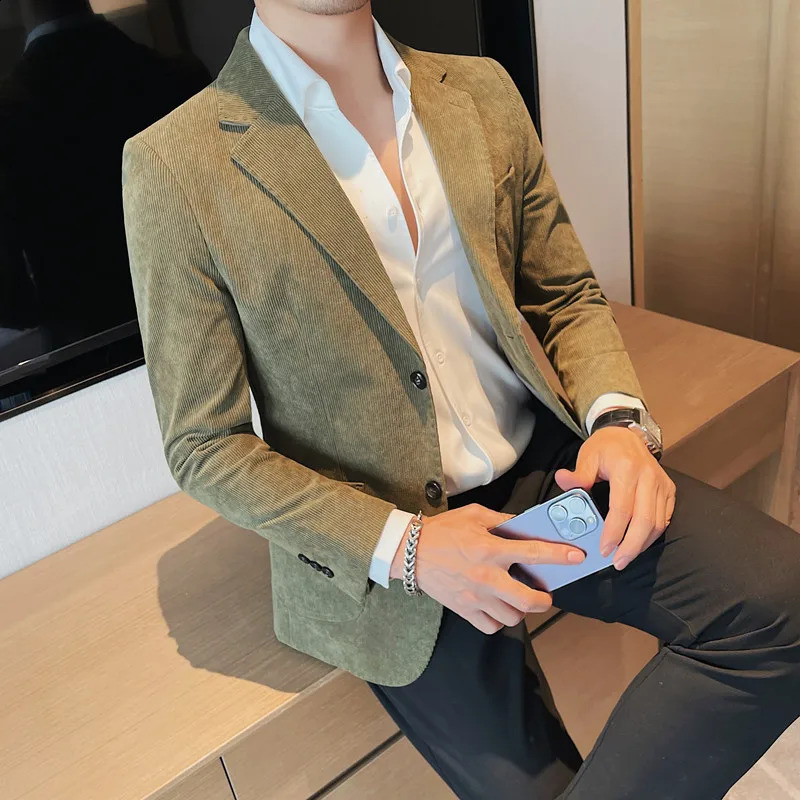 High Quality Fashion Handsome Trend Business Matching Corduroy Small Suit Jacket Men Slim Casual 251027