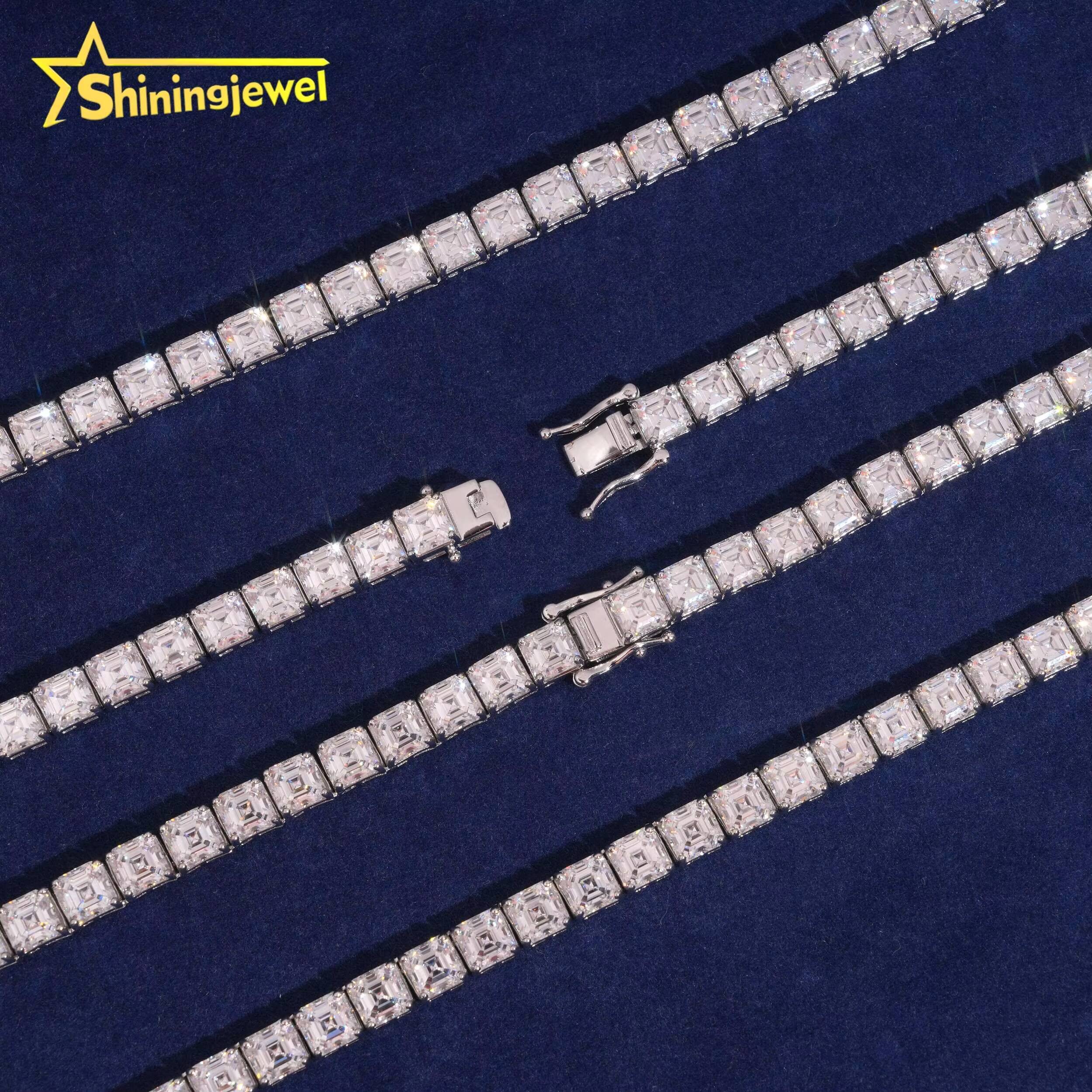 New Arrival 08ct Main Stone Asscher Cut Moissanite Tennis Chain Fine Jewelry Women GRA Certificated Iced Out Moissanite Chain