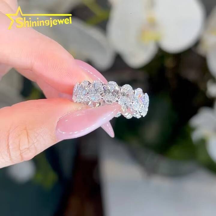 Fine Jewelry Fashion High Quality Oval Shape Band Rings Full Eternity Engagement VVS1 Diamond Ring