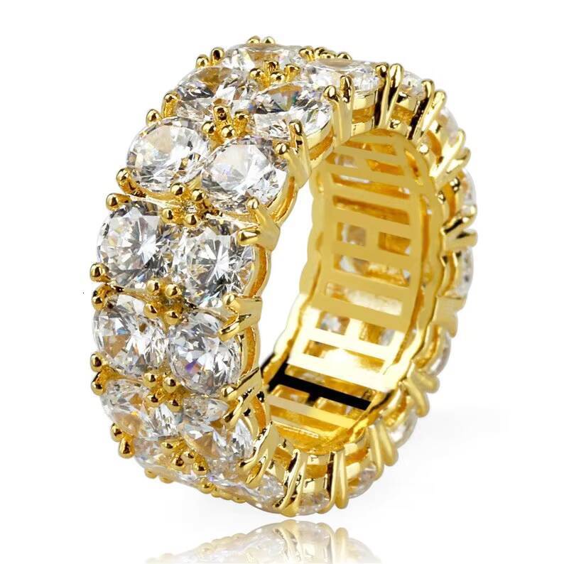 Iced Out 2 Row Ring Sterling Silver 925 D Color VVS Moissanite Round Cutting Charm Round Ring Moissanite Hip Hop Jewelry Ring