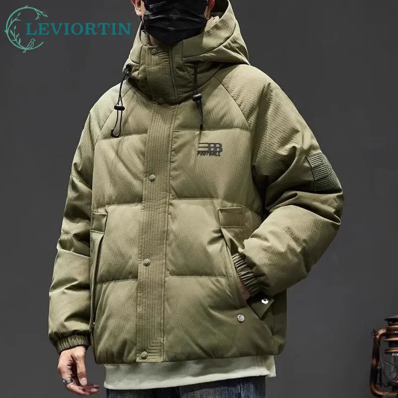 Mens Winter Thick Hooded Duck Down Puffer Jacket Outdoor Oversized Loose Fit Casual Warm Sport Coat With Drop Shoulder Sleeves 251027