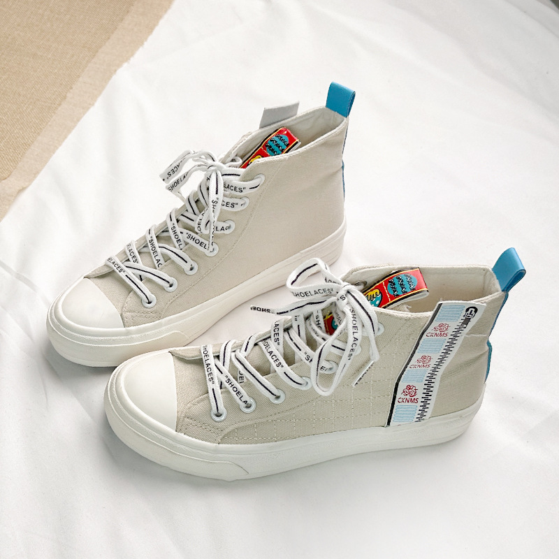 2025High-top canvas shoes women's autumn new platform black trend casual color-blocking student fashion