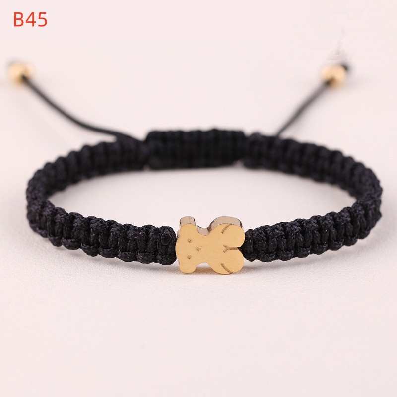 Fashion Women Silver Gold Stainless Steel Span Bear Round Black Weave Rope Chain Bracelets Jewelry Pulsera