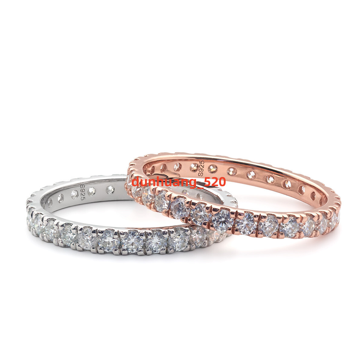 Popular 18k Gold Plated 2mm 3mm 925 Sterling Silver Eternity Moissanite Band Ring