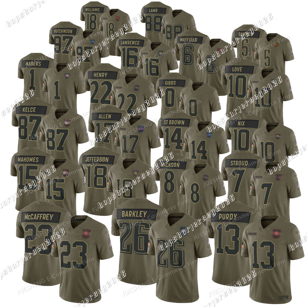 New Style 2025 Salute to Service Jersey Barkley Mahomes Purdy Barkley Gibbs Allen Stroud ed American Football Jersey