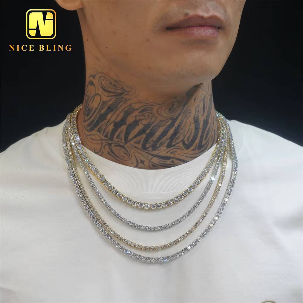 Wholesale Hip Hop Jewelry Fashion Iced Out 18K Gold Silver Plated Brass Moissanite Diamond Tennis Chain Moissanite Necklace for Men Women