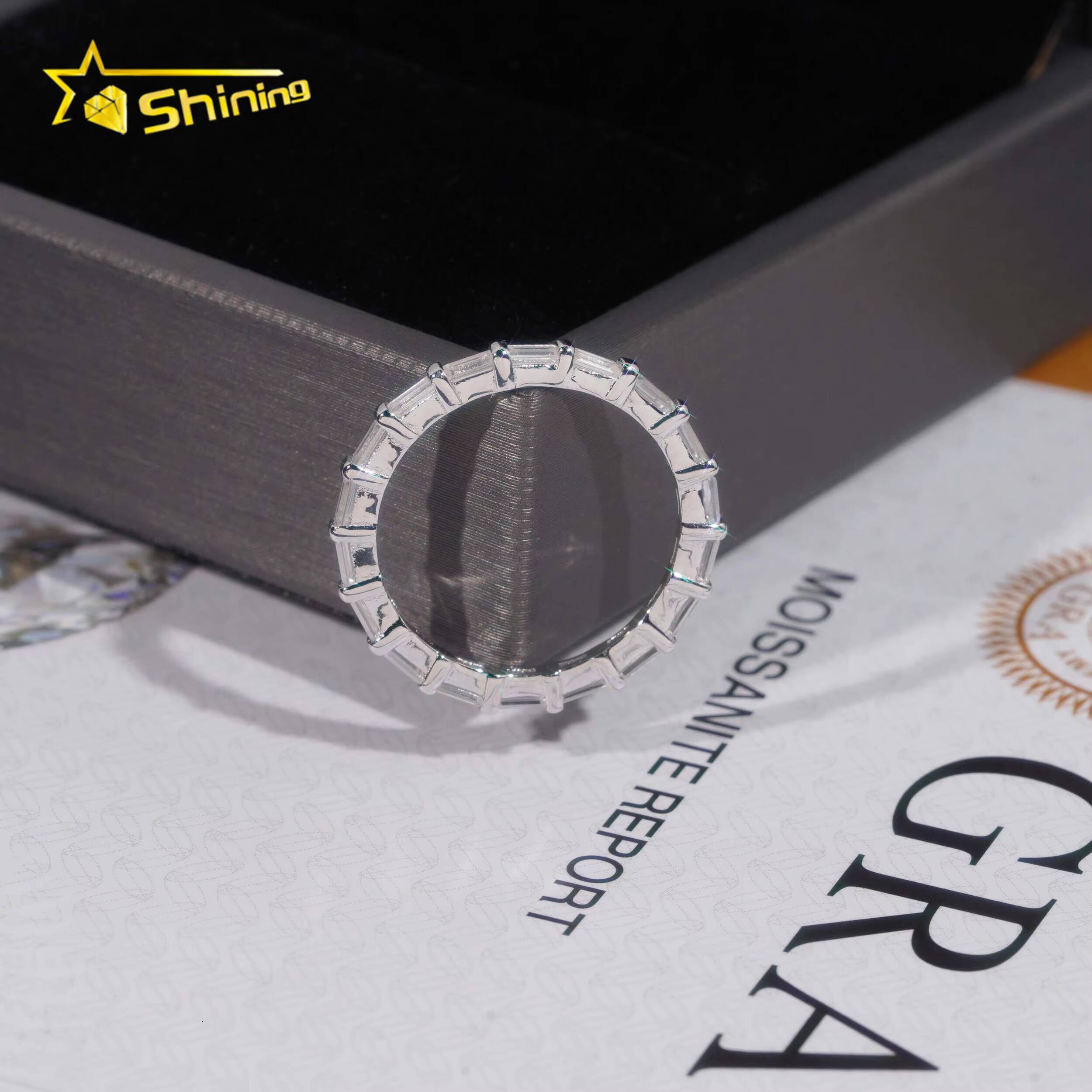 Customized Ring 925 Solid Silver D VVS Baguette Moissanite Wedding Ring Band High Quality Women Fashion Jewelry Rings