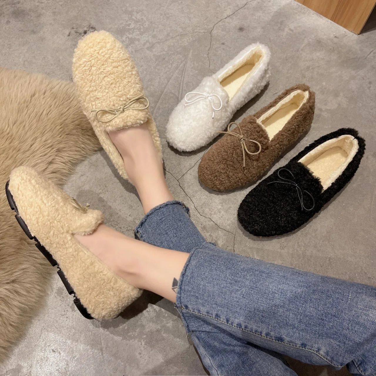 Fashion Womens Winter Warm Outdoor Shoes Ladies Casual Plush Flats SlipOn Loafers Moccasins Femme Winter Cotton Shoes 251023