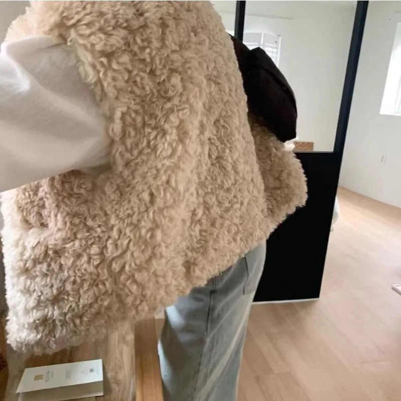 Fur OnePiece Vest For Women In Autumn And Winter Fashionable Retro French Lambhair Short Loose Vest 251027
