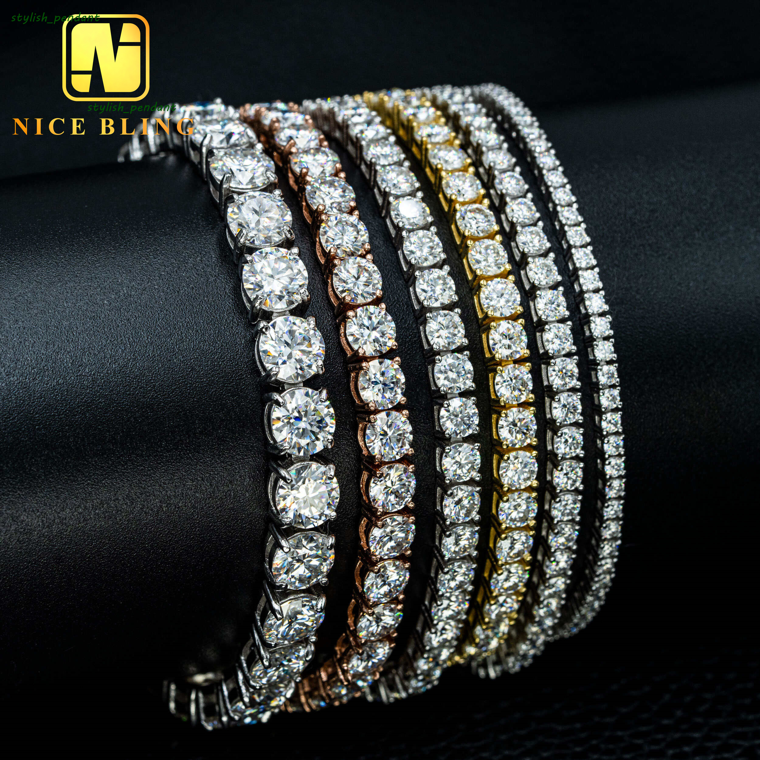 Wholesale Hip Hop Jewelry Fashion Iced Out 18K Gold Silver Plated Brass Moissanite Diamond Tennis Chain Moissanite Necklace for Men Women