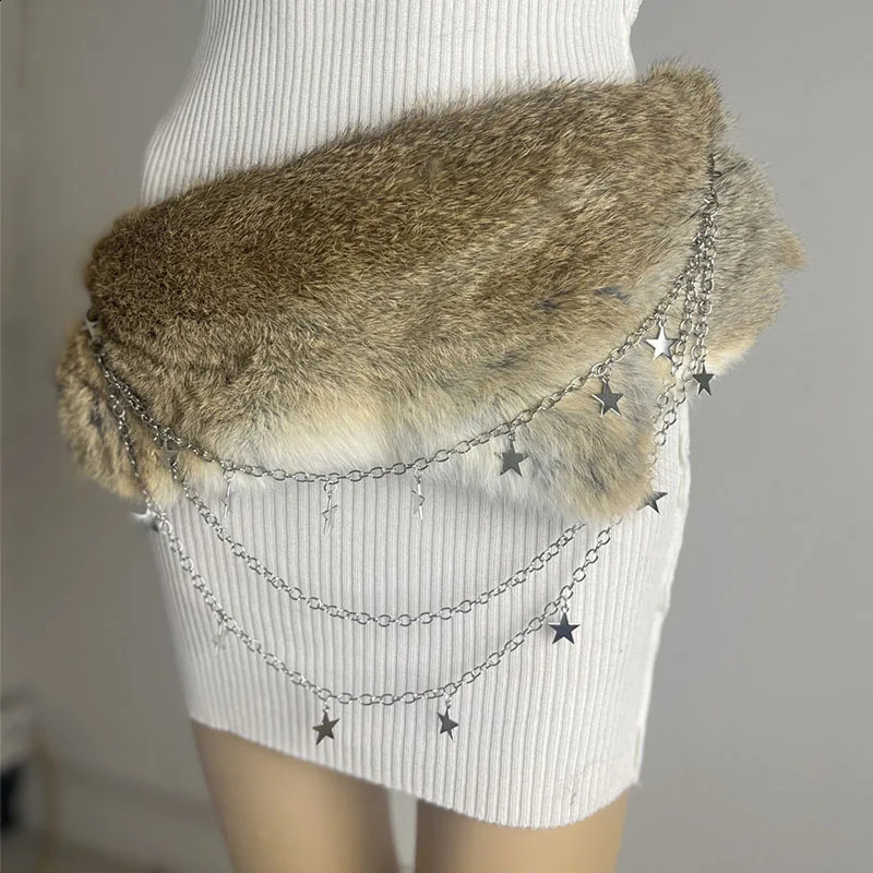 Y2k Vintage Faux Fur Rhinestone Patchwork Belt Faux Fur Waistcoat Punk Belt Metal Plush Waist Chain Furry Waistband Jeans Belt 251027