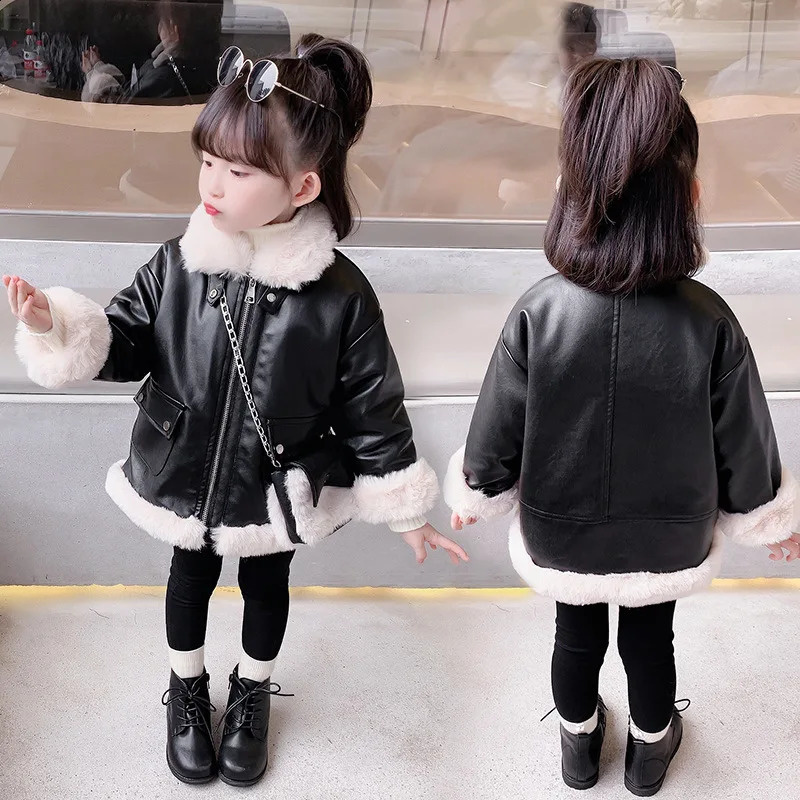 Girls Coat Jacket CottonOutwear Overcoat 2025 PU Warm Thicken Plus Velvet Winter Autumn Teenager Childrens Clothing 251027