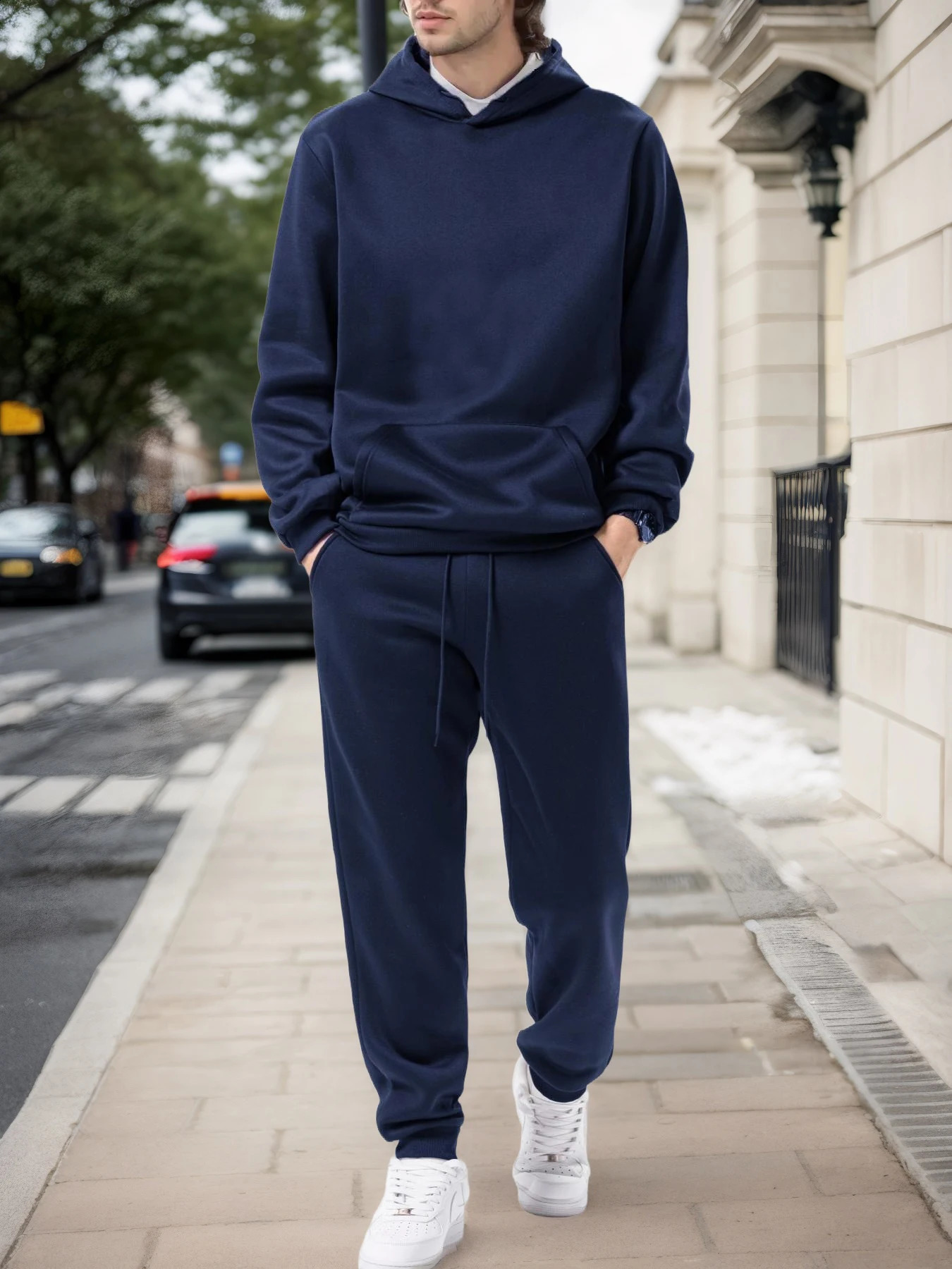 Mens Autumn and Winter Solid Color Hoodiejogging Pants Twopiece Set Fashionable Outdoor Casual Sportswear Tracksuit 251027