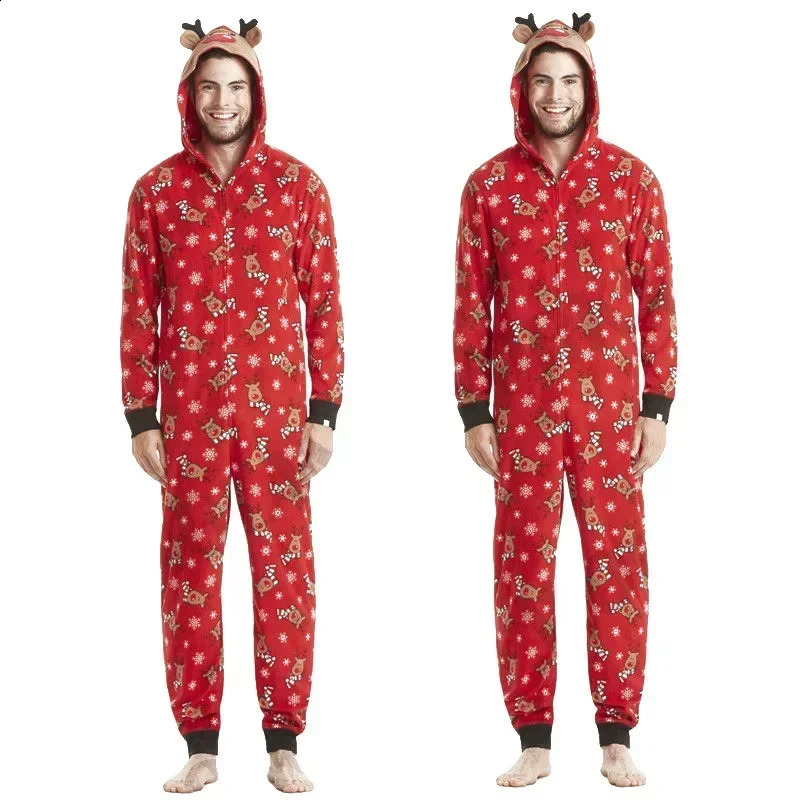 Christmas Family Matching Onesie Elk Print Cute Soft Jumpsuit Mom Dad Kids Clothing Sets Hooded Zipper Overall Xmas Look Pyjamas 251027