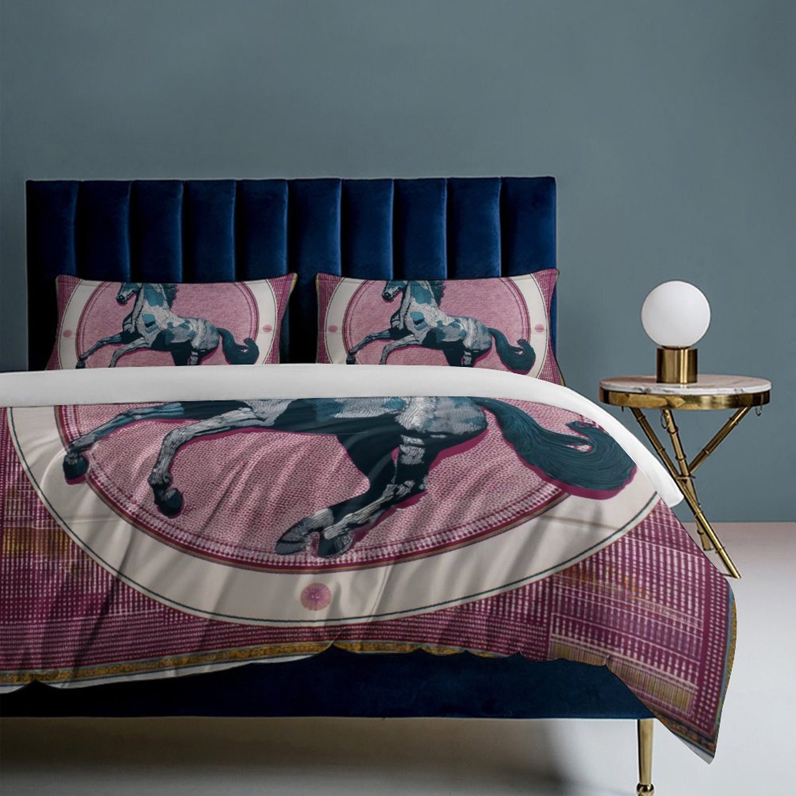 Custom Bedding Set Luxury Designer H Printing Horse Printing Quilt Cover Pillowcase 3Pcs set Pure Cotton Comfortable Bedding Set Bedroom Decoration H3