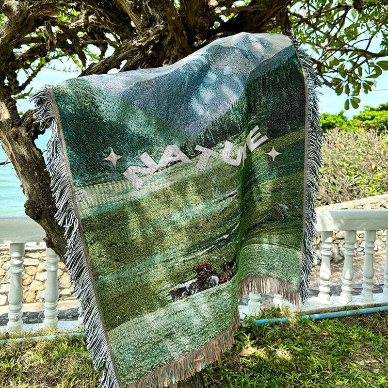 Mountain Landscape Picnic Sofa Throw Tapestry Cover Jacquard Woven Thread Blanket
