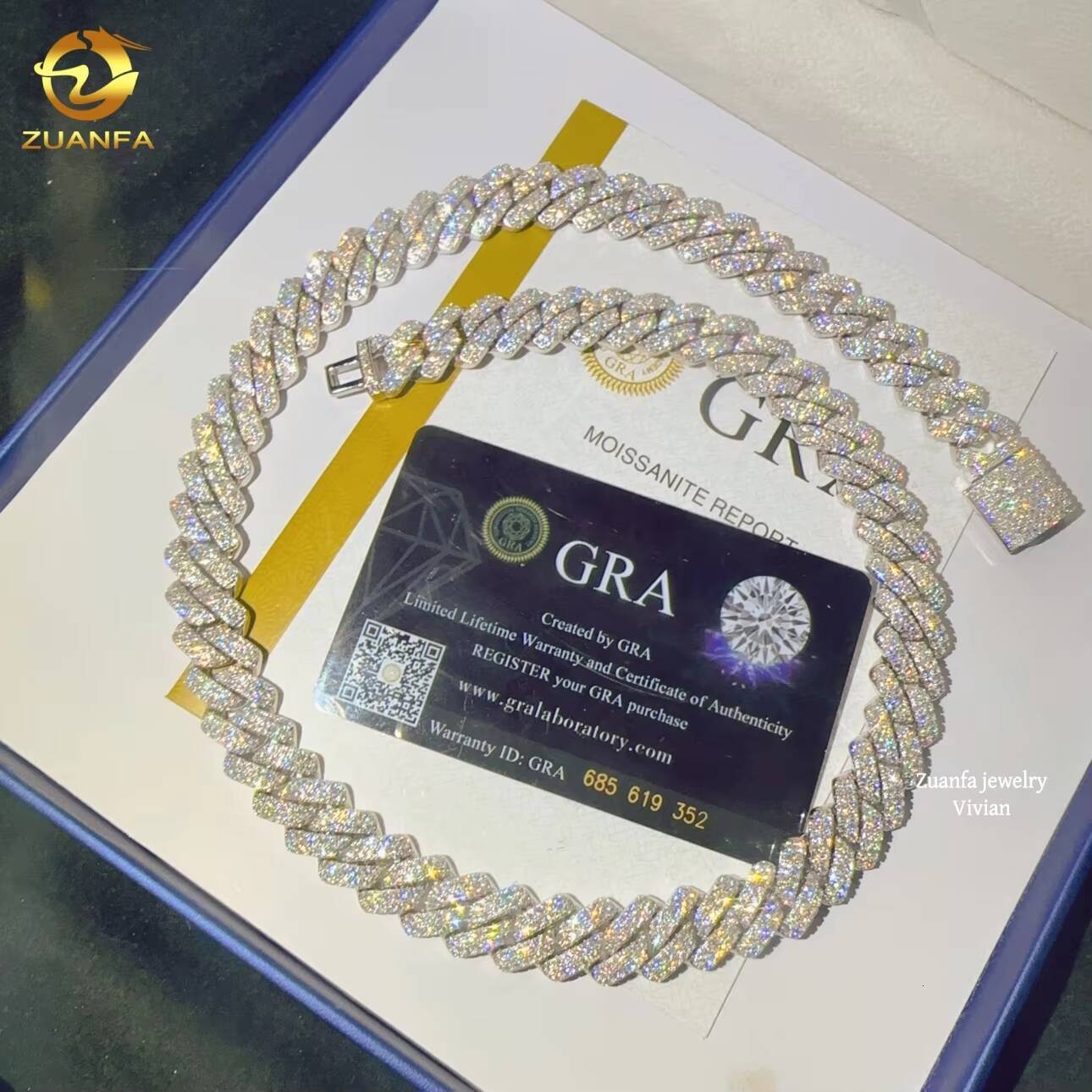 D Color VVS Moissanite Diamond Hip Hop Cuban Link Moissanite 14mm Sterling Silver 925 Iced Out Cuban Link Chain Necklace