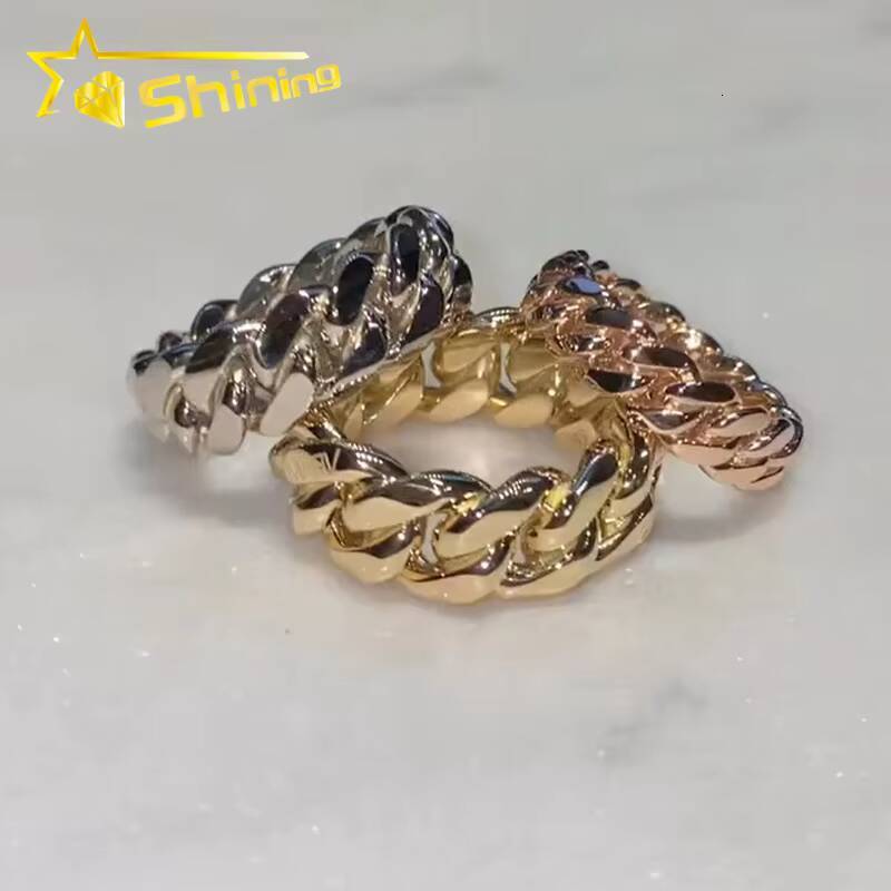 Custom 8mm 10mm 10K Real Gold Cuban Link Ring for Men