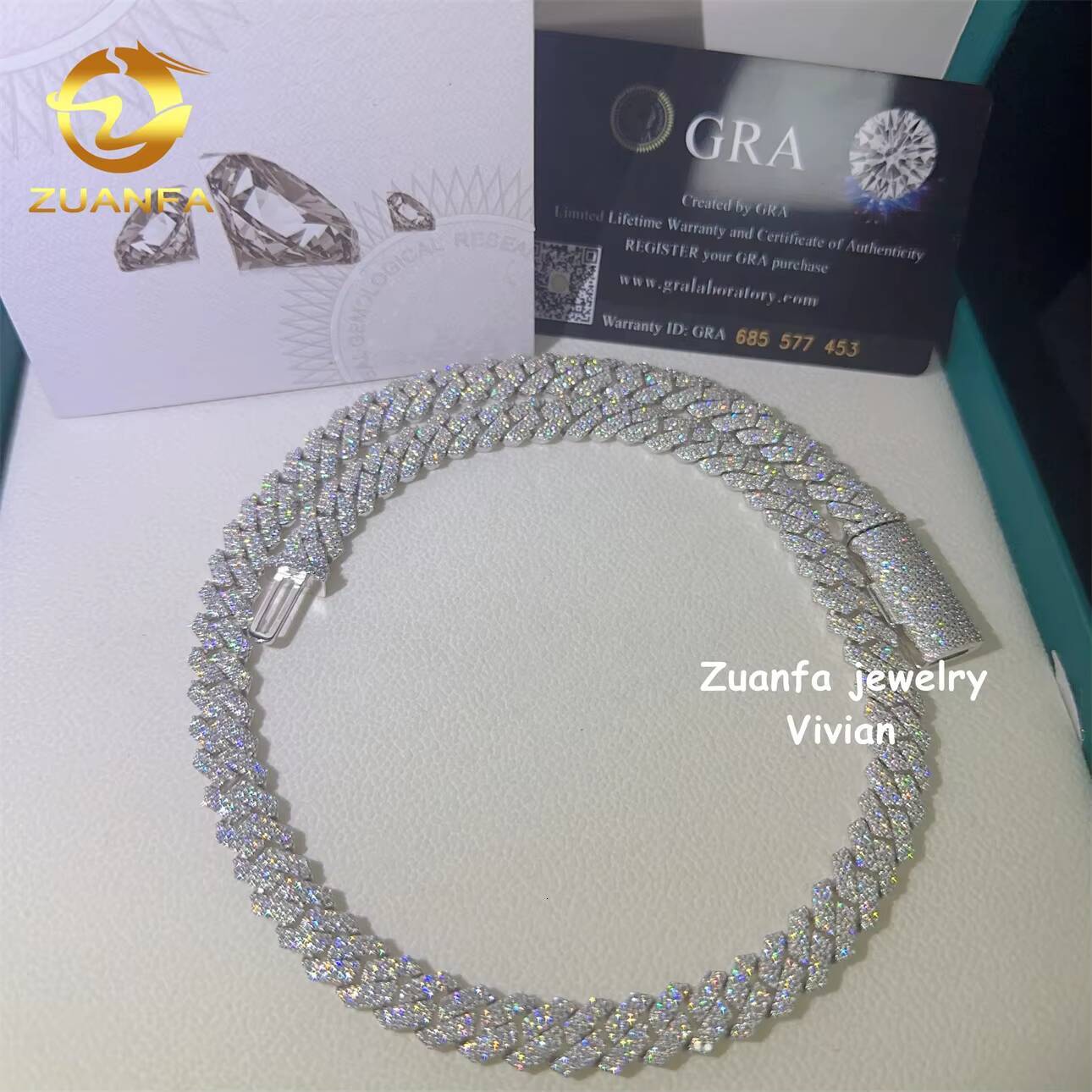 D Color VVS Moissanite Diamond 925 Sterling Silver Iced Cuban Link Chain Hip Hop Jewelry 10mm Cuban Necklace