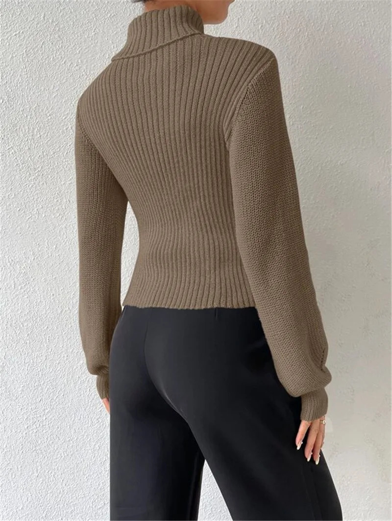 Autumn and Winter Sweater Sexy Loose Versatile High Neck Hollow Breast Leakage Sweater Women 251027