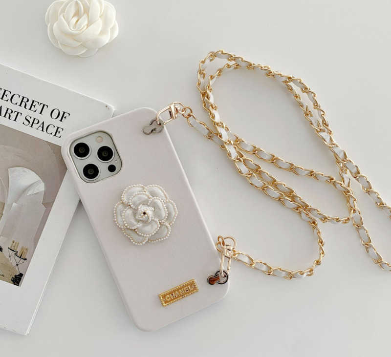 Designer Luxury Crossbody Protective Phone Covers Soft Lambskin Material with Chic Floral Motif Supports Apple's Latest Devices