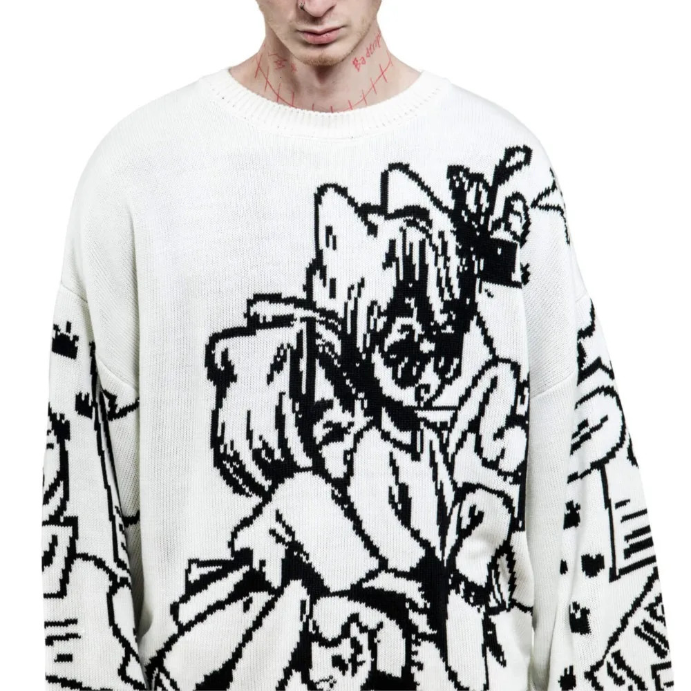 Vintage Cartoon Knitted Sweaters Men Casual Oversized Fashion Women Streetwear Tops Harajuku Pullover Y2k Aesthetic Clothes Goth 251023