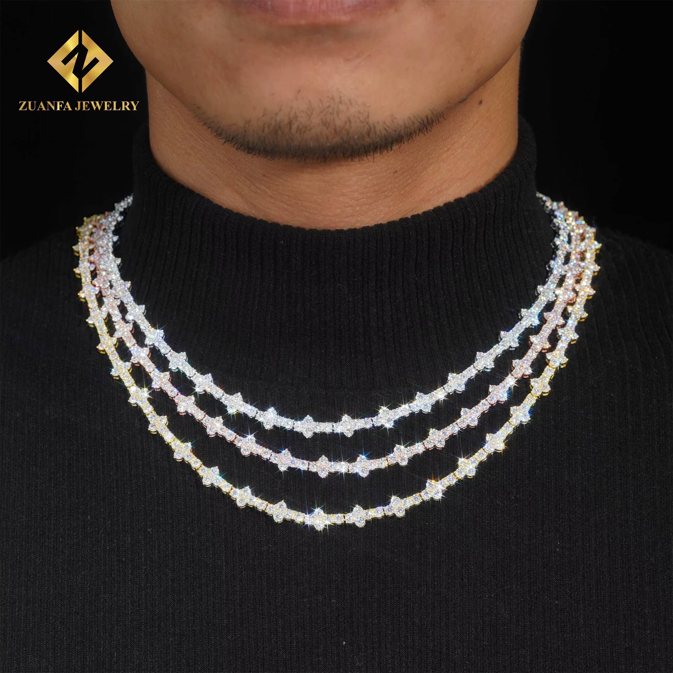 Best Selling Iced Out Hip Hop Style Jewelry Silver S925 3mm VVS1 Moissanite Diamond GRA Certificate Cluster Tennis Chain
