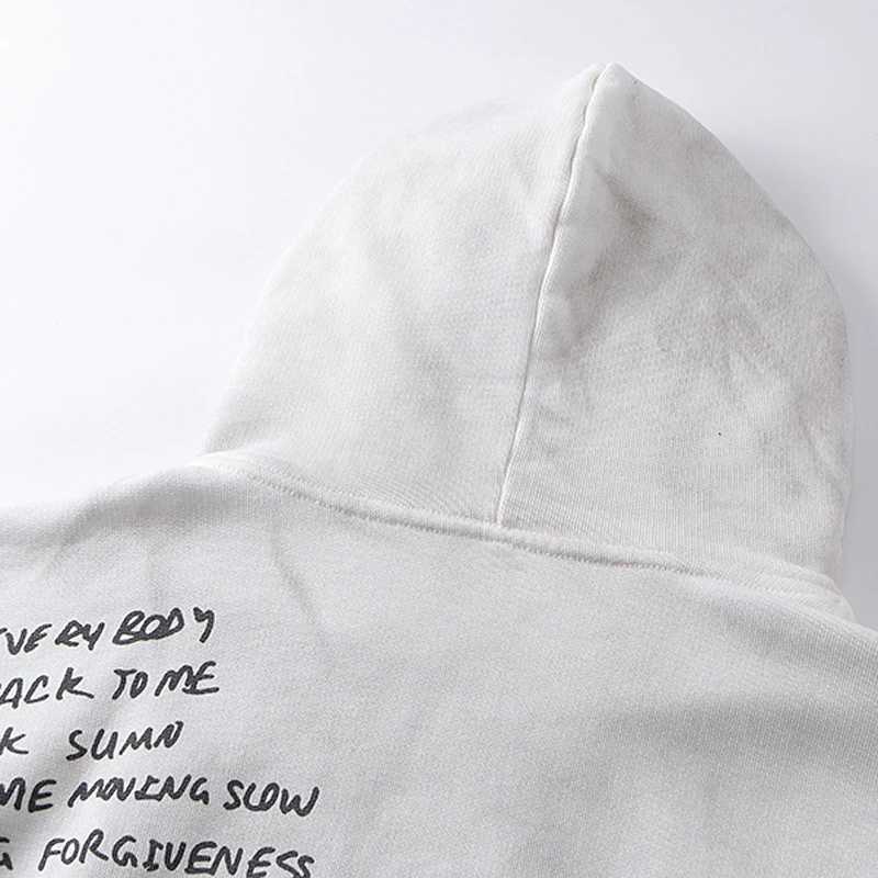 Hoodies 2025 New American High Street Vulture Letter Print Dirty White Hooded Sweatshirt Men Women Hoody Pullover J251028