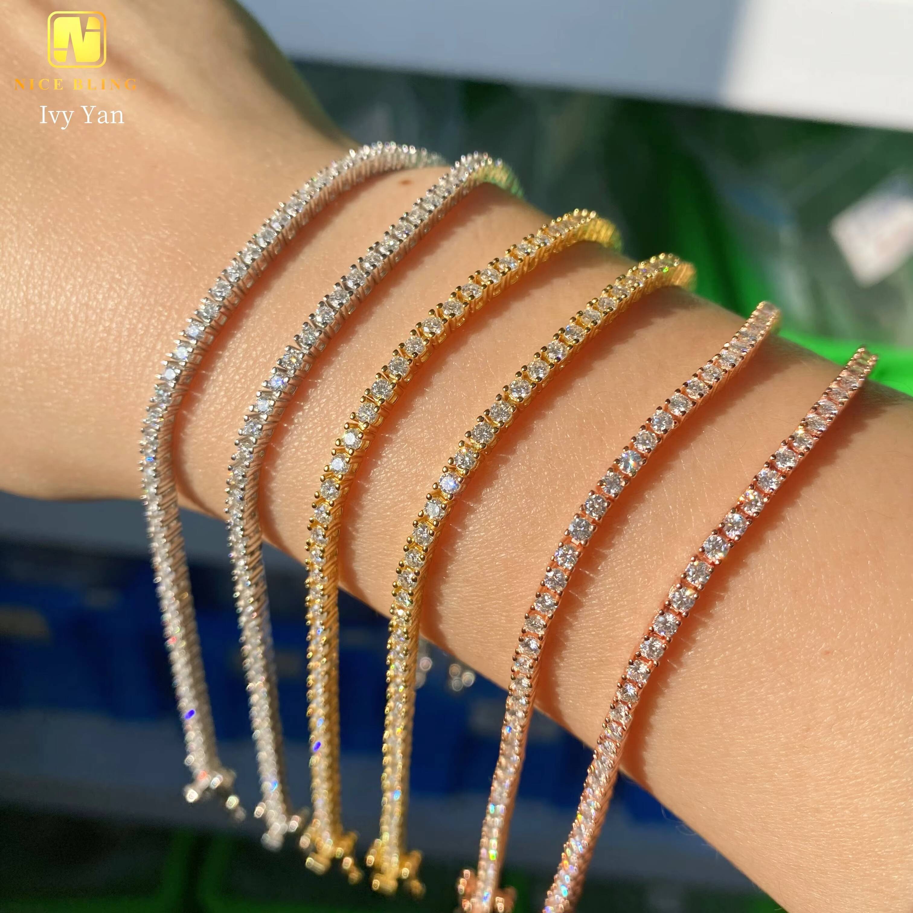 GRA Certificate Factory Price 925 Silver 2mm Hip Hop Jewelry Bracelet Necklace Iced Out VVS Moissanite Diamond Tennis Chain