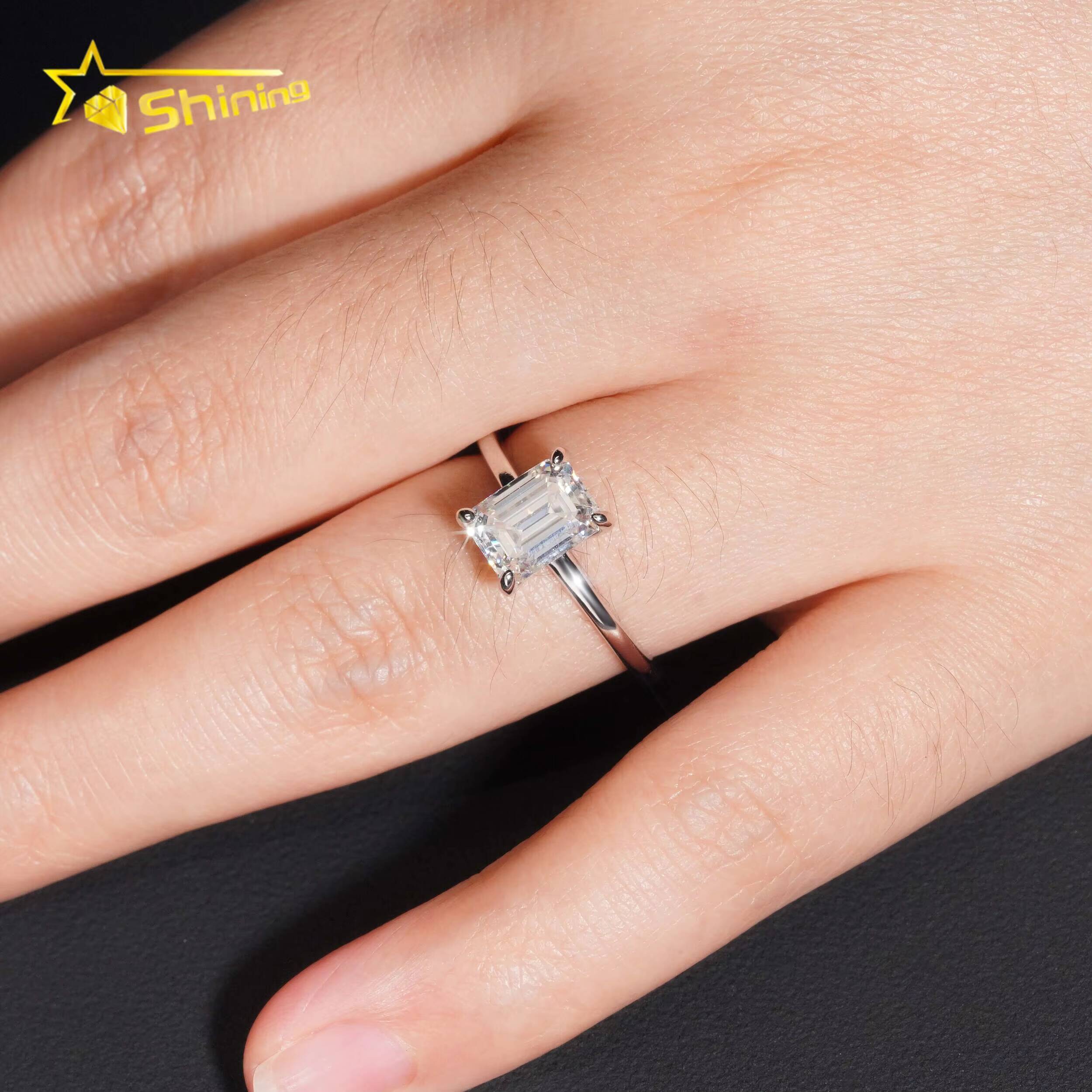 Wholesale 925 Sterling Silver Vvs Diamond Engagement Rings Women 2ct Rhodium Plated Gold Ring Moissanite Women Ring