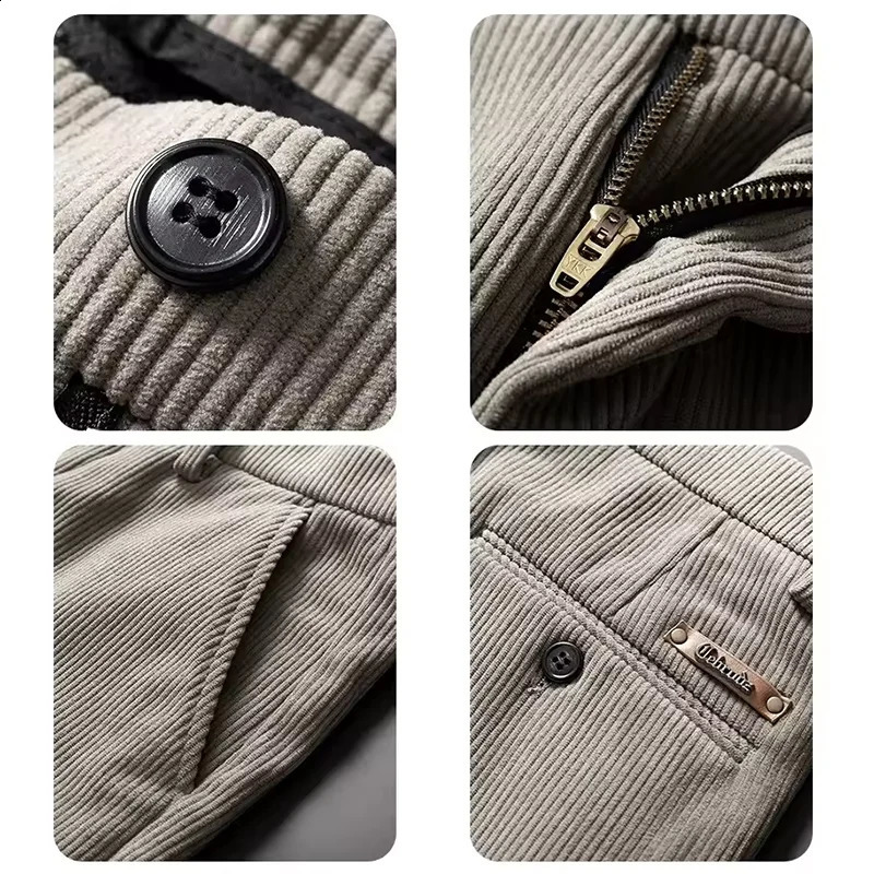 Fleece Pants Men Casual Work Business Trousers Winter Corduroy Straight Slim Outdoor Streetwear Thick Warm Sweatpants 251027