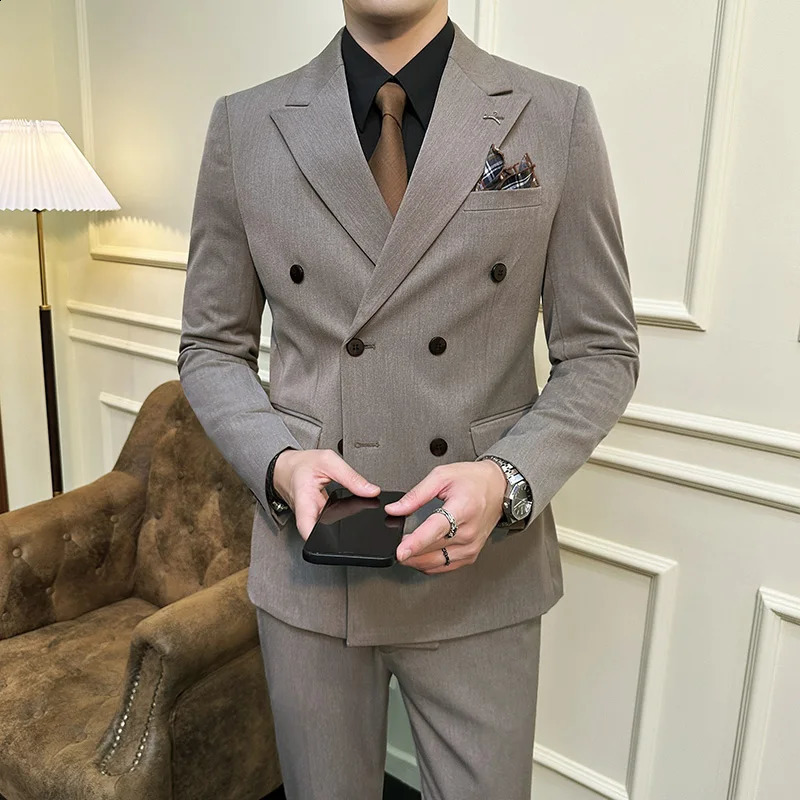 7XLS Blazer Suit Pants Fashion Double Breasted Slim Fit Mens Italian Style Luxury Wedding Social Dress 2 Piece Set 251027