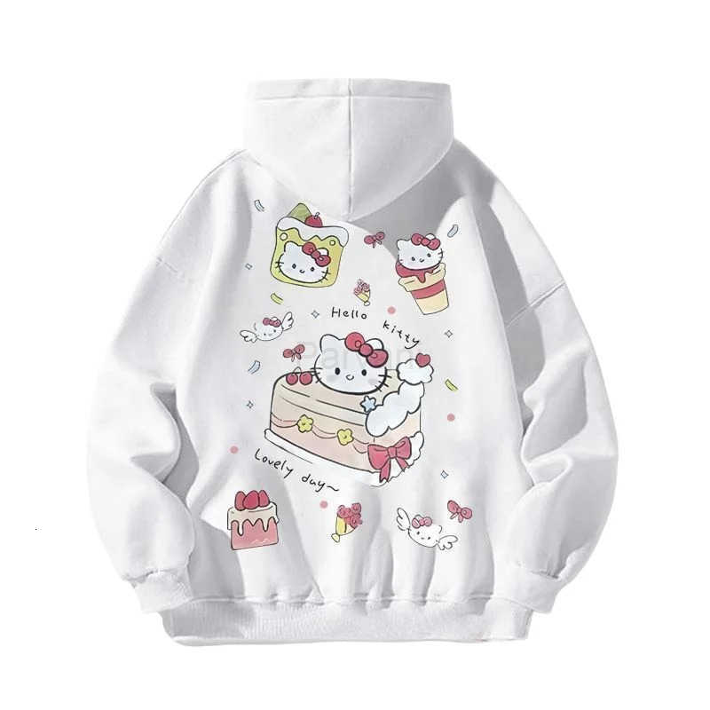 Sanrio Cute Kt Cat Small Cake Hooded Sweater Autumn and Winter Mens and Womens Oversize Versatile Coat Top L251028