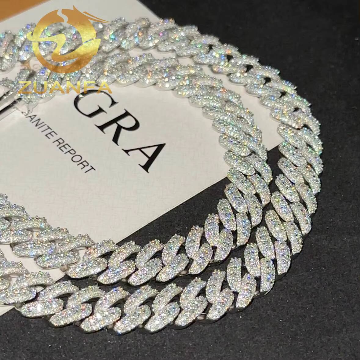 Fashion Hip Hop Jewelry 13mm Solid 925 Silver Moissanite Cuban Link Chain Iced Out Cuban Bracelet Chain Pass Diamond Tester