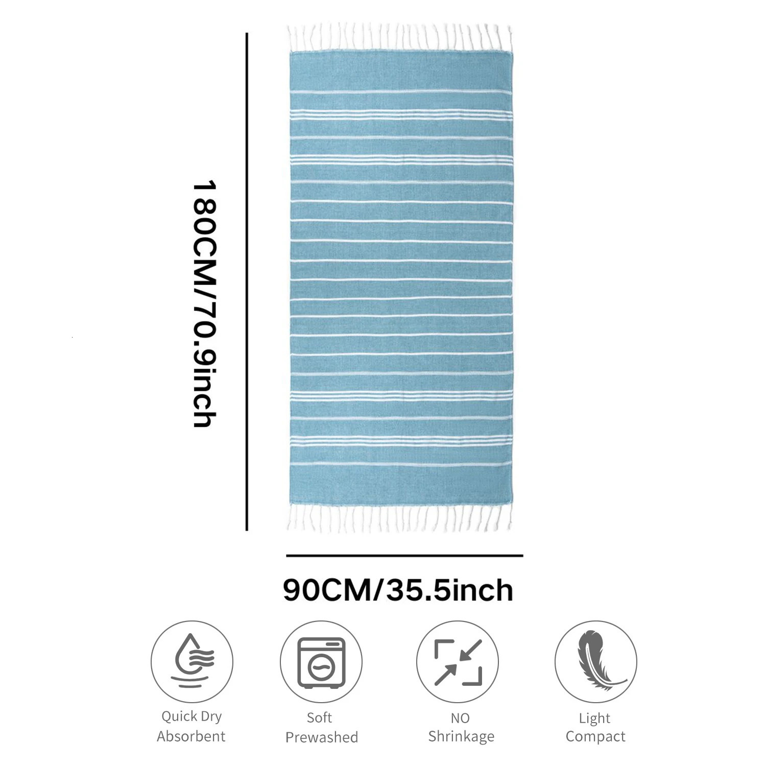 Cotton Striped Turkish Sports Bath Towel with Tassels Travel Gym Camping Sauna Beach Pool Blanket Absorbent Easy Care 251028