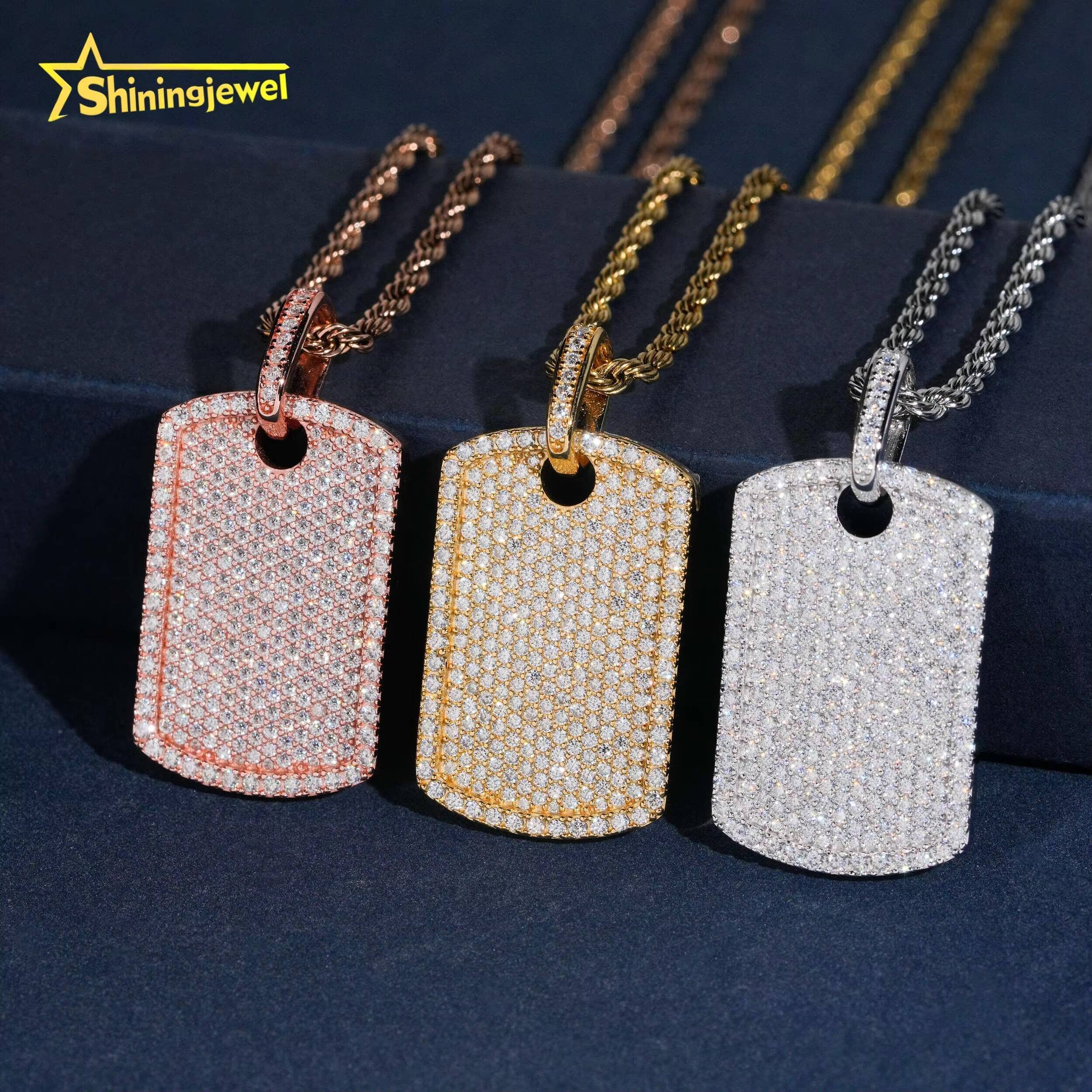 Hip Hop Pendants Charms 925 Silver Iced Out Moissanite Dog Tag Pendant Custom VVS Moissanite Pendant for Men