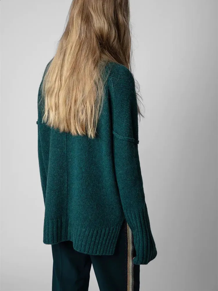 100 Wool Women Turtleneck Sweater Letter Print Long Sleeve Loose Cuffs Slit Female Casual Jumper Autumn Winter 251027